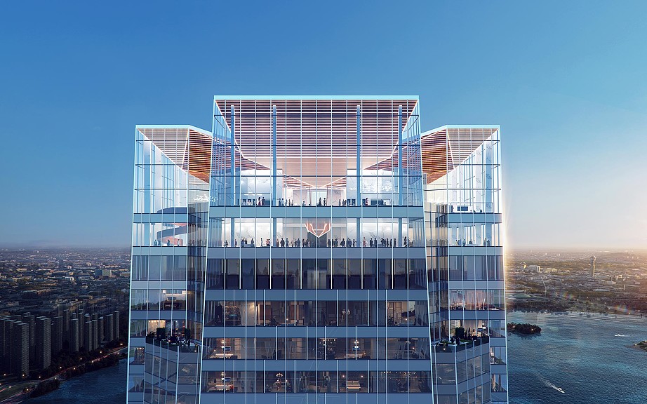 A building with glass windows.